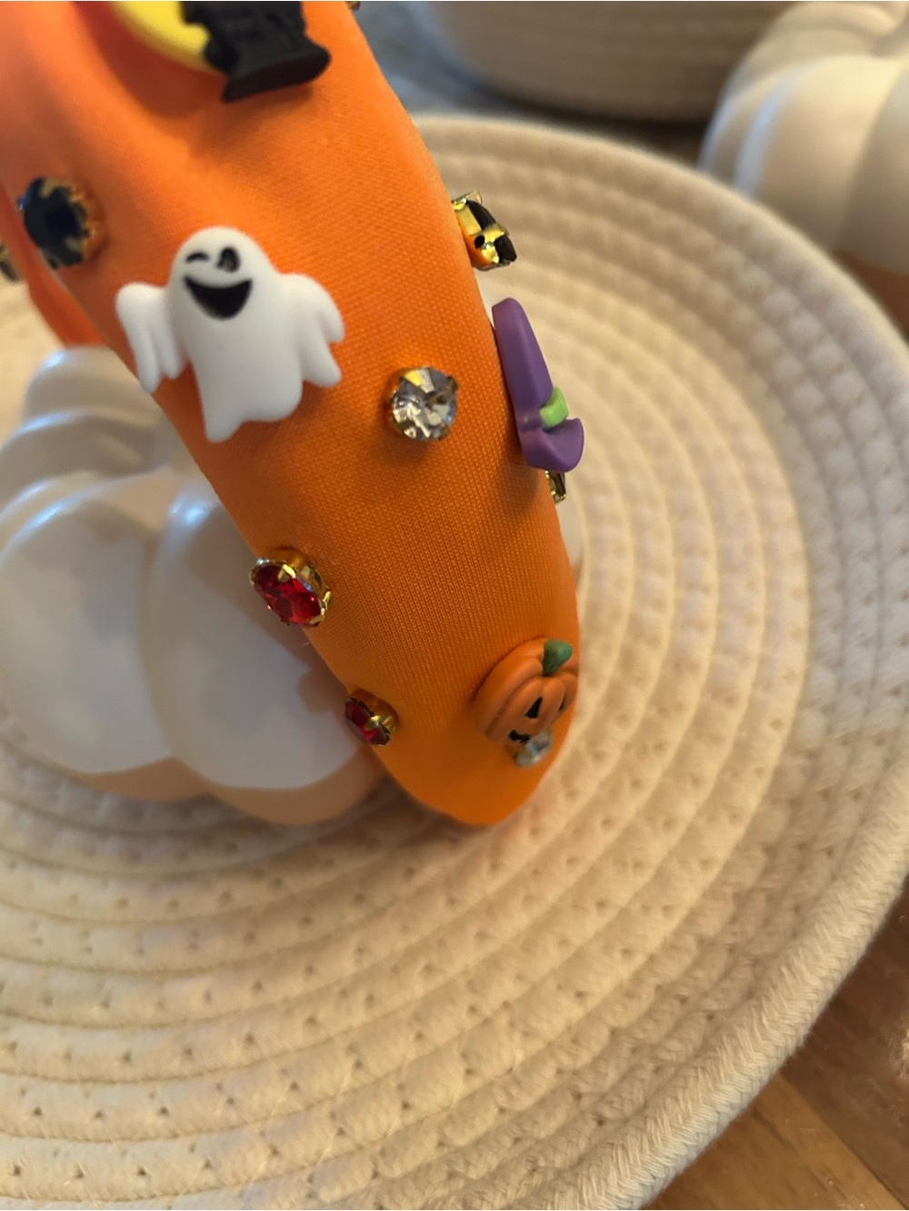 Embellished Orange Knotted Headband with Multicolor Gems - Picture 2 of 4